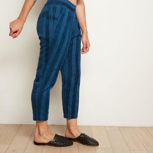 The Odells Pleat Front Pull On Ankle Pants in Teal Velvet Stripe w Pockets - Picture 3 of 9